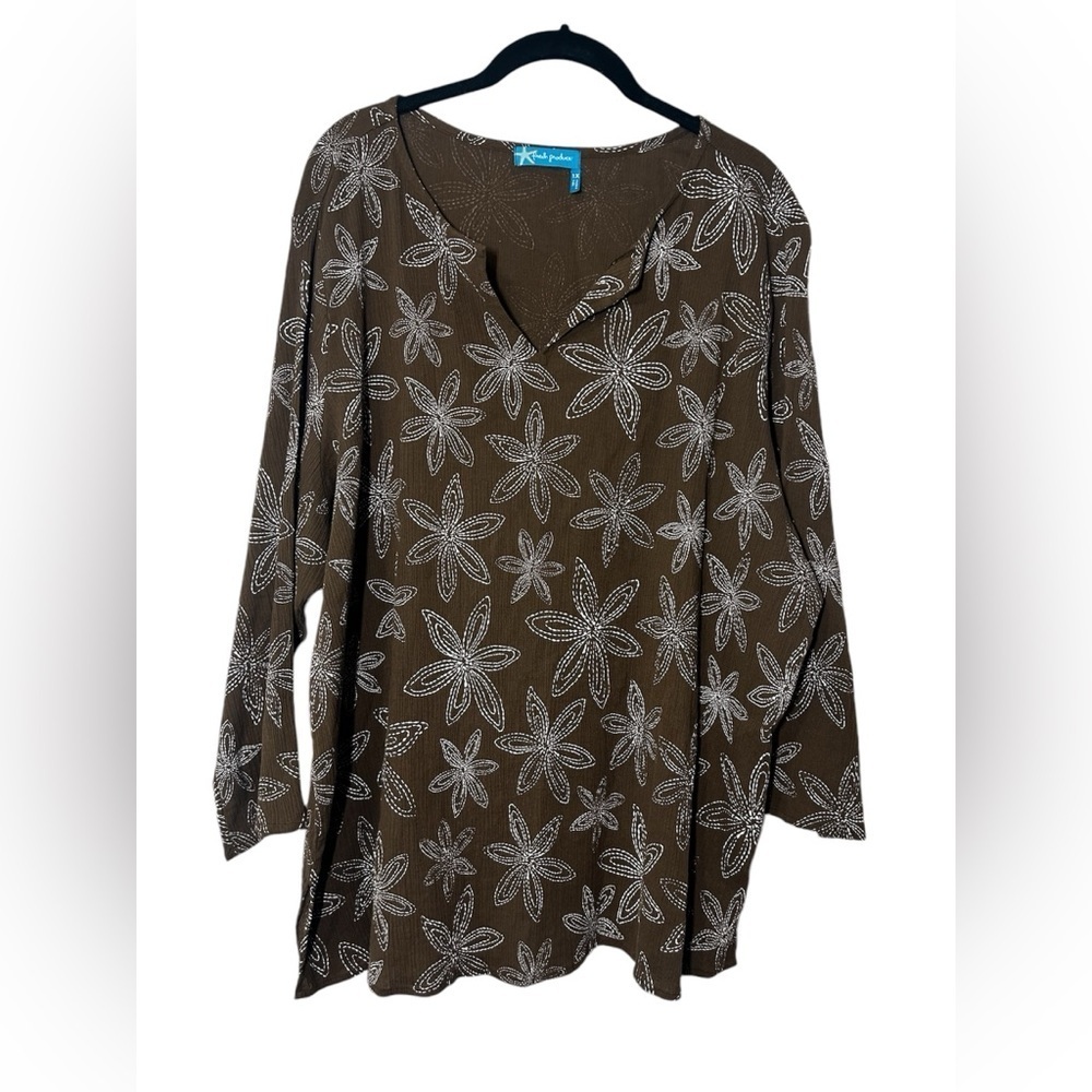 Fresh Produce Brown Floral Tunic Top